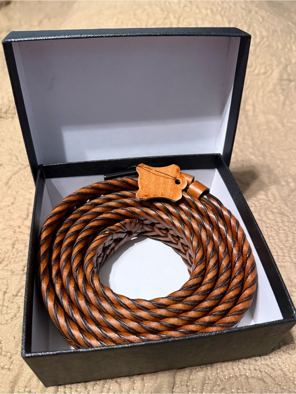 New DOOPAI Men’s Braided Leather Belt – Yellow Brown 1 1/8" Woven Belt (Fits 50"